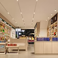 Spacious Supermarket Department Store With Shelves Full Of Products And Fresh Fruits Vegetables Display Table