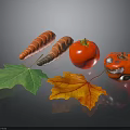 Fresh Vibrant Vegetables Carrots And Tomatoes With Decorative Green And Autumn Leaves