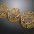 Three Stylish Rattan Leisure Chairs Featuring Round Design Woven Texture And Cushioned Seats