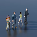 Group of People Walking On Reflective Floor With Gray Background And Casual Clothing