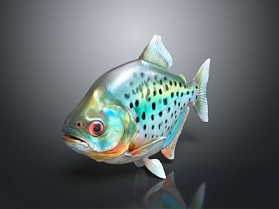 Colorful Spotted Fish With Red Eyes And Metallic Sheen On Dark Background 3d model