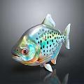Colorful Spotted Fish With Red Eyes And Metallic Sheen On Dark Background