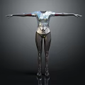 Futuristic Techwear Bodysuit With Silver Top Black Tight Pants And Metallic Details