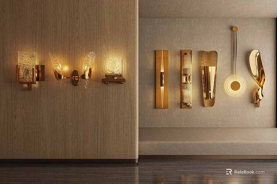 Elegant Modern Wall Lamps With Gold Finish And Crystal Details For Home Decoration 3d model 