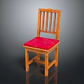Wooden Chair With Slat Back Design And Red Cushioned Seat For Home Dining Room Furniture