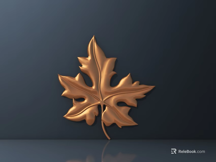 Intricate Gold Leaf Metallic Sculpture With Detailed Veins On Dark Background 3d model 