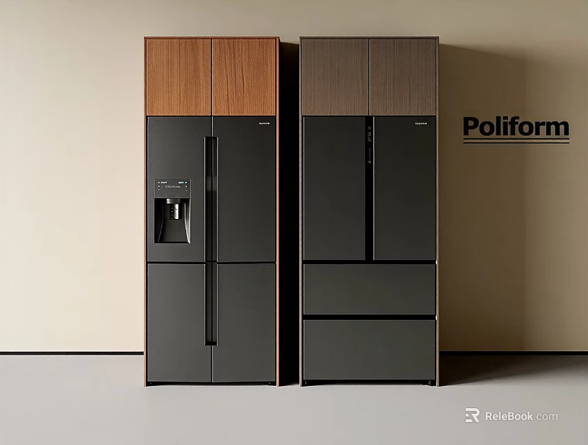 Poliform Modern Refrigerator Freezer Units With Wooden Panels And Black Design 3d model 