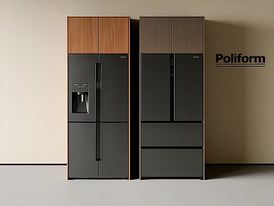 Poliform Modern Refrigerator Freezer Units With Wooden Panels And Black Design 3d model