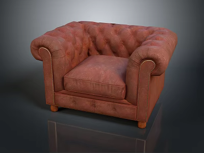 Classic Tufted Leather Sofa With Rolled Arms And Wooden Legs 3d model