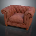 Classic Tufted Leather Sofa With Rolled Arms And Wooden Legs 3d model