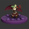Fantasy Character With Green Hair Red Wings And Horns Wielding Red Axe On Purple Platform