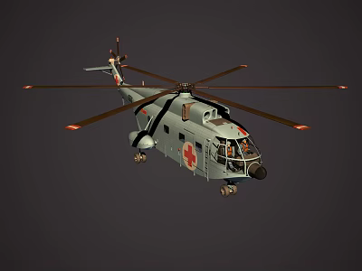 Medical Rescue Helicopter With Red Cross Mark And Rotors For Emergency Missions 3d model