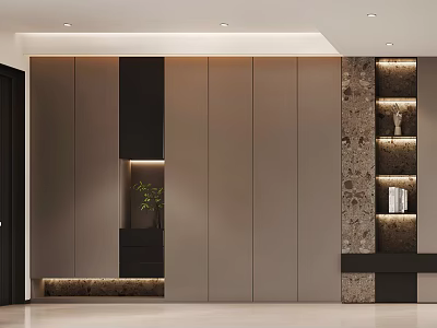 Elegant Modern Shoe Cabinet with Built-in Lighting Small Plant and Decorative Panel 3d model