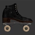 Vintage Roller Skates with Black Upper Brown Sole and White Wheels 3d model