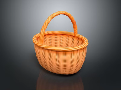 Cute Kitten Resting In Orange Woven Basket With Handle On Dark Surface 3d model