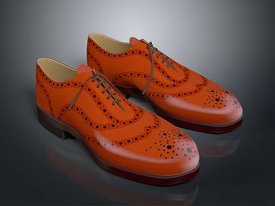 Orange Leather Brogue Shoes Stylish Formal Footwear for Daily Lifestyle Use 3d model