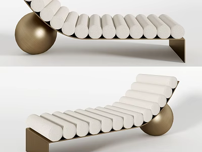 Modern Design Chaise Lounge With White Cushions Golden Spherical Base And Curved Metal Frame 3d model