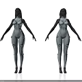 Two Female 3D Models In White Bodysuits With Black Limbs And Gray Circular Patterns 3d model