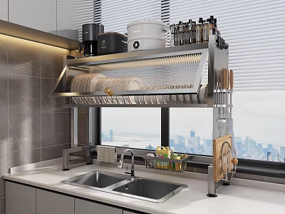 Stainless Steel Dinnerware Set With Hanging Rack For Modern Kitchen Countertop 3d model