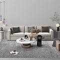 Modern Gray Sofa and Coffee Table Set with Round Table Cushions Green Plant Lamp and Rug