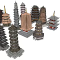 Chinese Traditional Towers with Various Styles and Multi Layered Architectural Models
