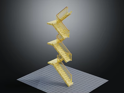 Golden Spiral Staircase Design With Multiple Turns And Grid Platform Base Dark Background 3d model