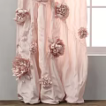 Elegant Pink Curtains with Rose Flower Embellishments Hanging on Home Window