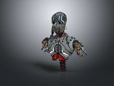 Detailed Mechanical Character Design With Metal Armor Red Legs And Colorful Cables 3d model