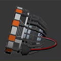 Industrial Equipment Circular Design With Blue Glowing Center Orange Modules And Wired Connection