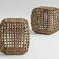 Light Brown Woven Square Stools With Grid Pattern Design For Home Decor 3d model
