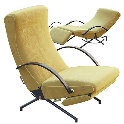 Yellow Upholstered Recliner Chair With Curved Metal Arms And Modern Design 3d model