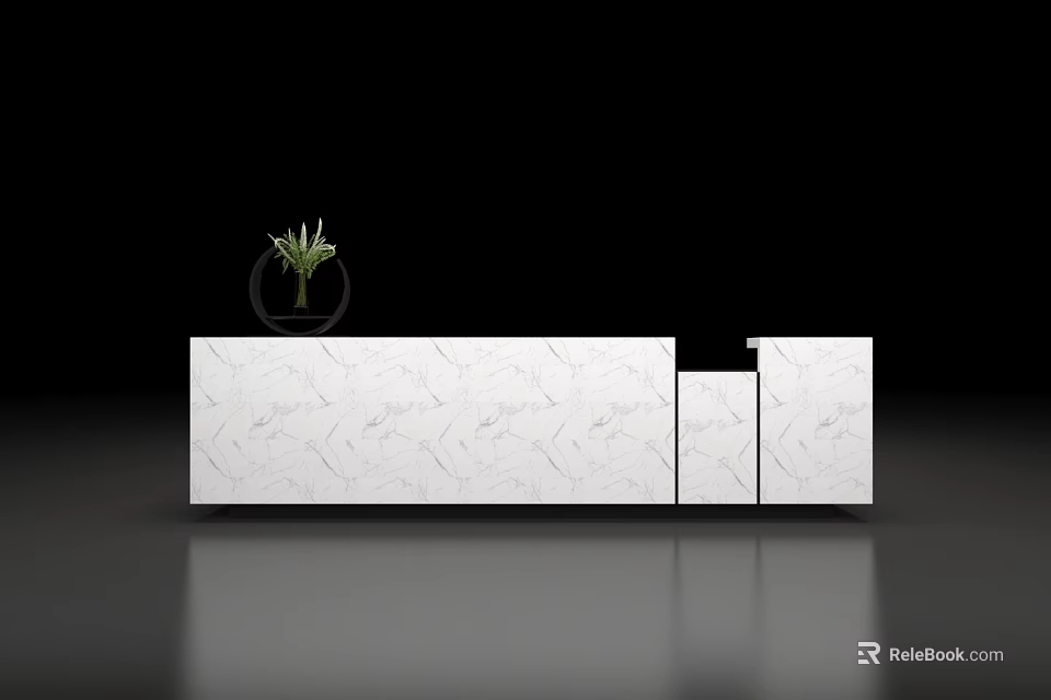 Modern White Marble Reception Desk With Geometric Pattern And Decorative Plant 3d model