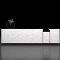 Modern White Marble Reception Desk With Geometric Pattern And Decorative Plant 3d model