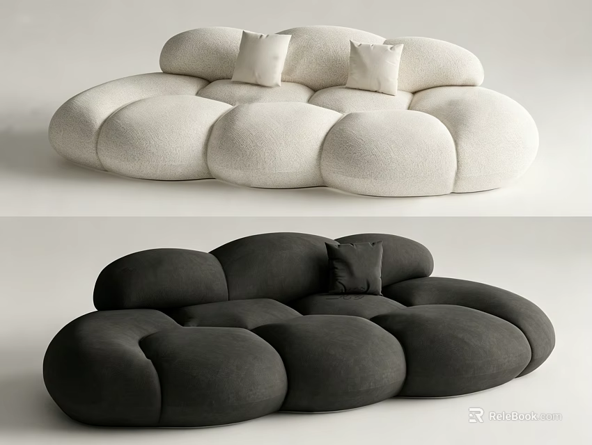 Modern Cloud Shaped Multi Person Sofa In White And Black With Cushions 3d model 