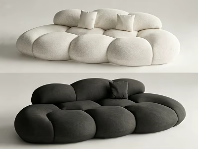 Modern Cloud Shaped Multi Person Sofa In White And Black With Cushions 3d model