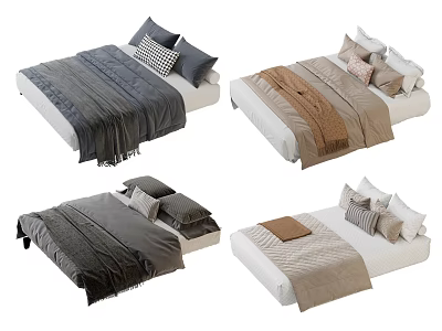 Modern Bedroom Interior Styling With Neutral Throw Pillows And Blankets 3d model