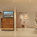 Modern Retail Store Interior With Shelves Display Products Tables Chairs Cashier Counter And Pendant Lights
