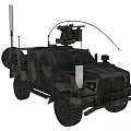Military Utility Vehicle with Camouflage Paint Roof Mounted Equipment and Large Tires