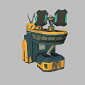 Futuristic Sci Fi Mechanical Scene Component With Yellow Blue Body And Black Antennas