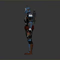 Sci Fi Warrior Armor Design With Blue Silver Plating Red Waist Belt And Mechanical Components