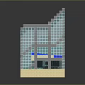 3D Architectural Model With Grid Frame Pink Staircase And Blue Windows