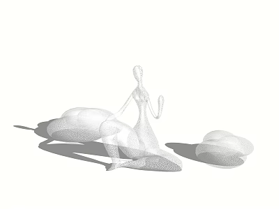Wireframe Human Figure Sculpture With Abstract Stone Like Shapes And Shadow Modern Art Design 3d model