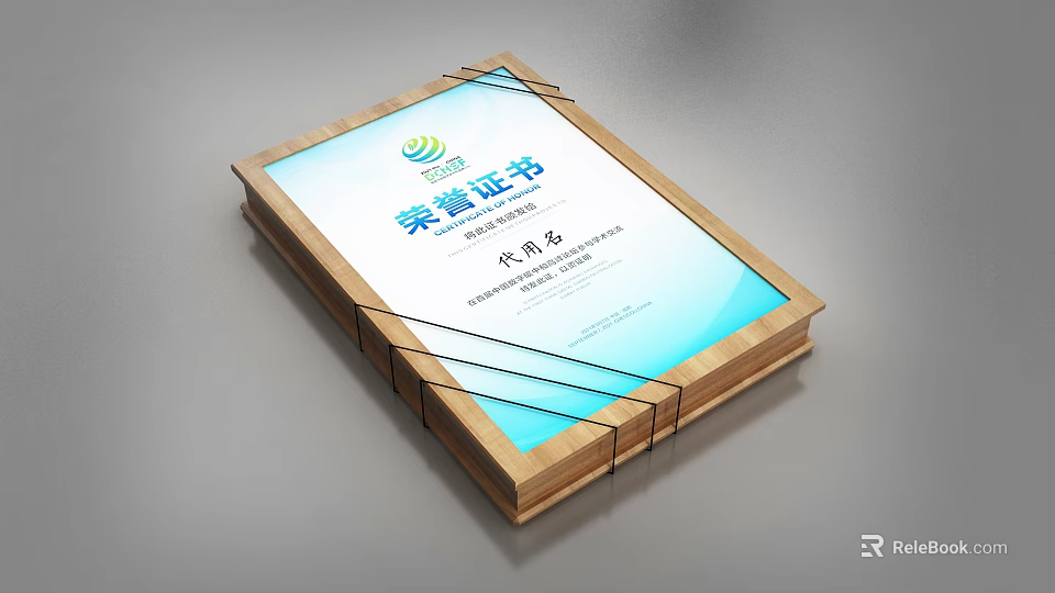 Elegant Ornamental Decor Set Featuring Wooden Frame Certificate And Glass Cover 3d model 