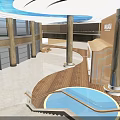 Hotel Lobby Interior with Elegant Lighting Wooden Decor Reception Desk and Mountain Water Pattern Wall