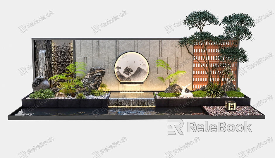 Modern stacked water landscape wall model