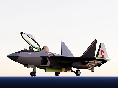 Advanced Military Fighter Jet With Open Canopy And Emblem On Tail Section 3d model