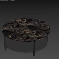 Round Marble Dining Table Dark Surface Gold Veins Black Legs Wooden Floor Light Wall