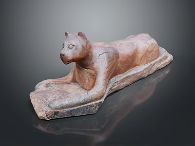 Artistic Wooden Leopard Sculpture Handcrafted in Reclining Posture with Natural Wood Texture 3d model