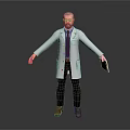 Professional Male Doctor Character In White Lab Coat Holding Folder Standing Against Gray Background