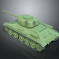 Green Military 3D Tank Model with Turret Cannon Tracks on Dark Background